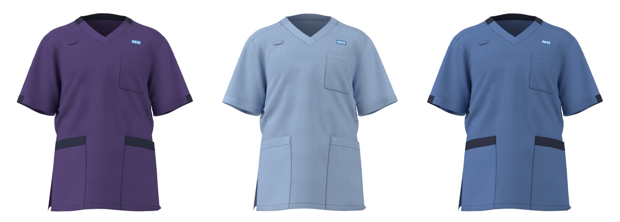 A black tunic with red trim, which is for the chief nurses’ team and heads of department. A navy tunic with dark red trim, which is for clinical nurse specialists. A purple tunic with navy trim, which is for matrons.