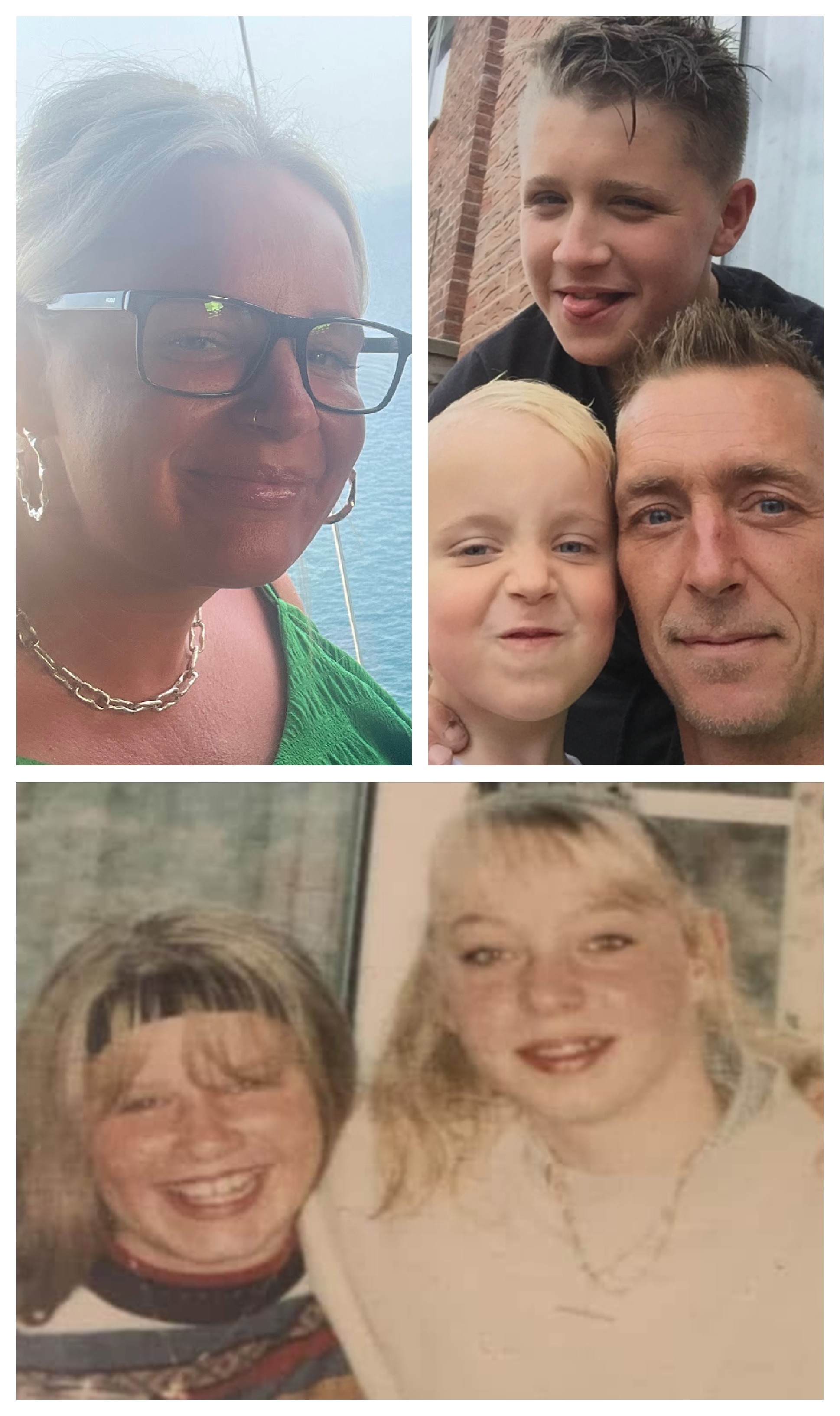 Three pictures: Tasha (top left);  Jake James and Jack with Shane (top right); Tasha and Steph (bottom).