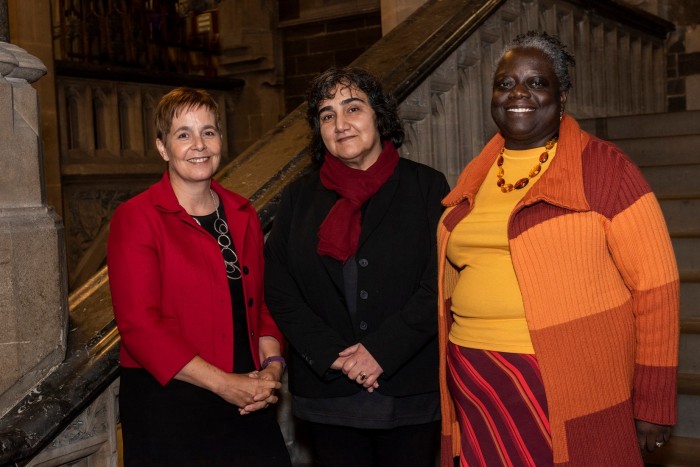 Marzia Babakarkhail (centre), with Claire Molloy (left) and Evelyn Asante-Mensah (right)